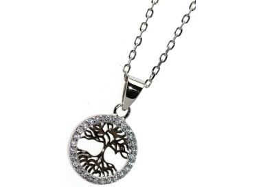 RMB|collana Argento 925 ciondolo tondo 13mm albero della vita zirconi collier