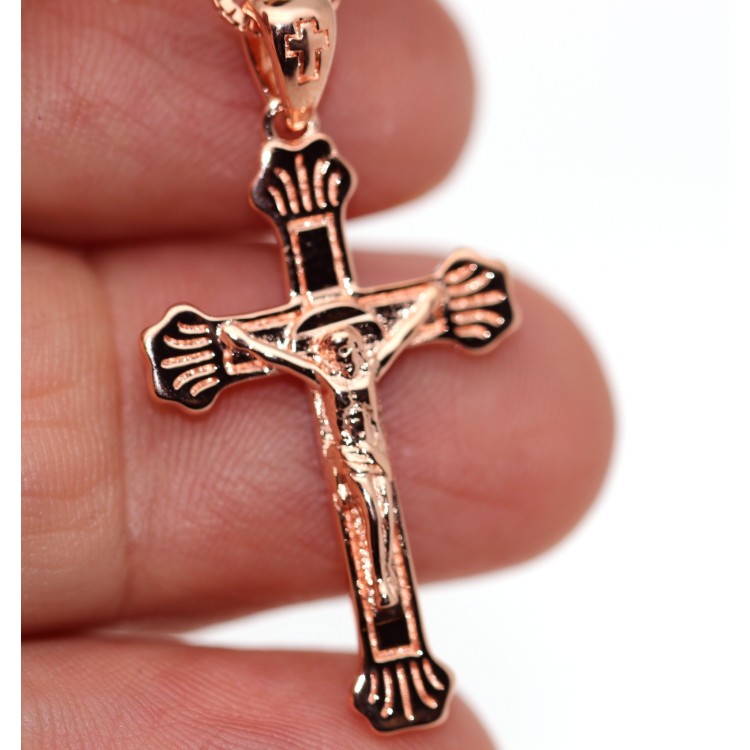 RMB|925 silver lily cross necklace rose gold plated crucifix 45 50 60 cm