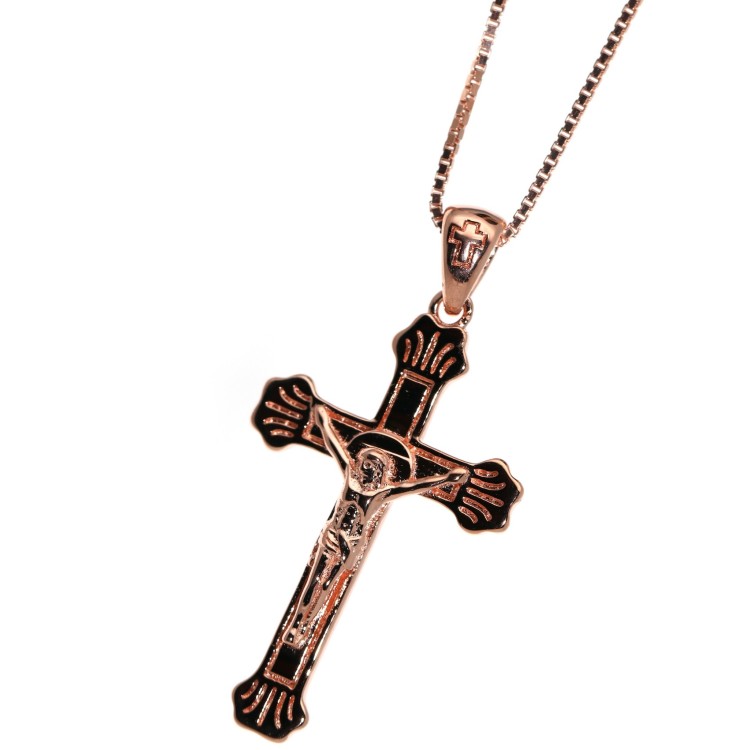 RMB|925 silver lily cross necklace rose gold plated crucifix 45 50 60 cm