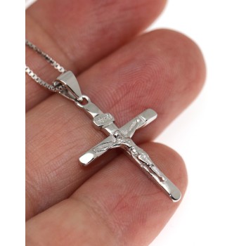 RMB|collana croce argento 925 INRI crocefisso uomo donna rodiata NALBORI