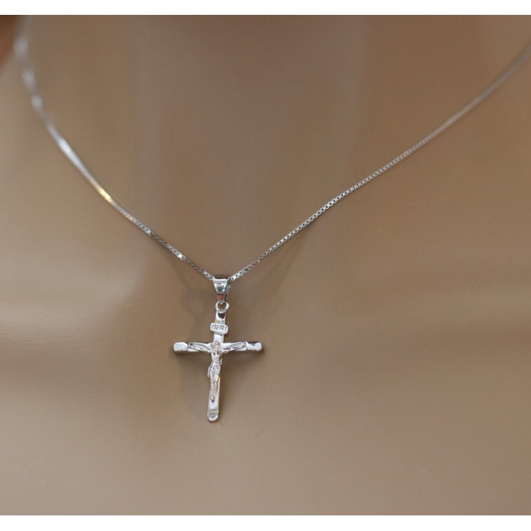RMB|925 silver cross necklace INRI rhodium-plated crucifix for men and women
