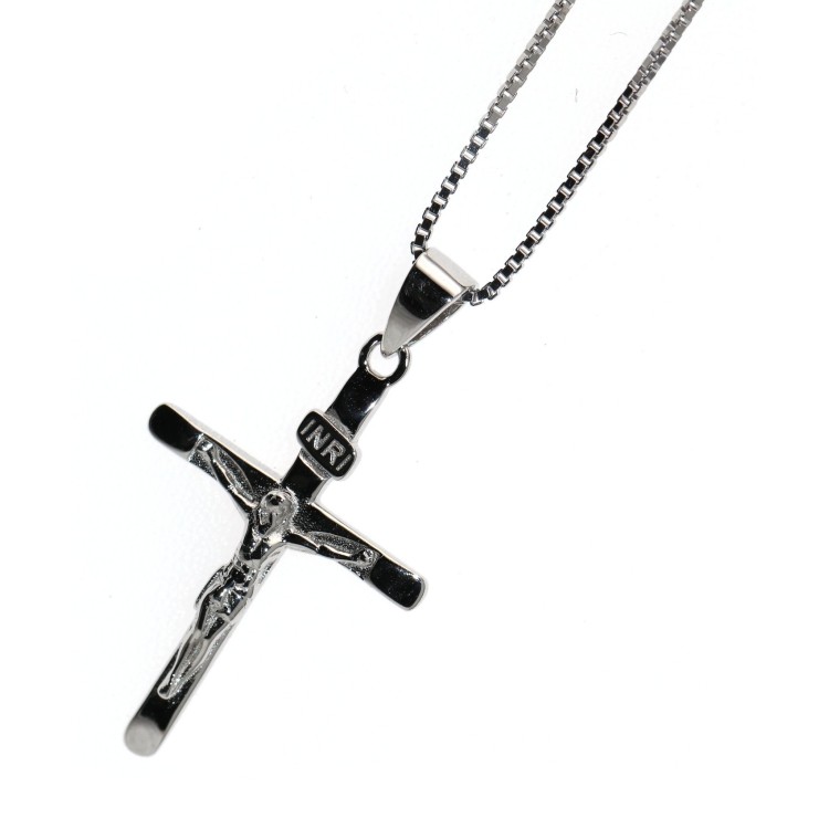 RMB|925 silver cross necklace INRI rhodium-plated crucifix for men and women