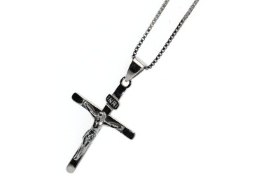 RMB|collana croce argento 925 INRI crocefisso uomo donna rodiata NALBORI