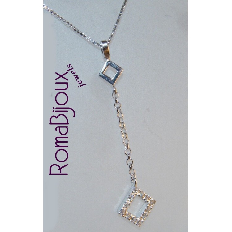 RMB|girocollo tutto argento 925 collana con ciondolo lungo zirconi rombi rombetti donna