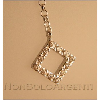 RMB|girocollo tutto argento 925 collana con ciondolo lungo zirconi rombi rombetti donna