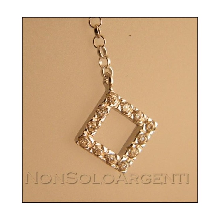 RMB|girocollo tutto argento 925 collana con ciondolo lungo zirconi rombi rombetti donna
