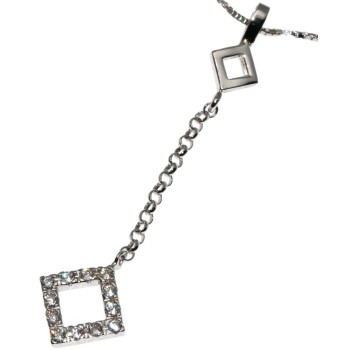 RMB|all 925 silver choker necklace with long zircon rhomboid pendant for women