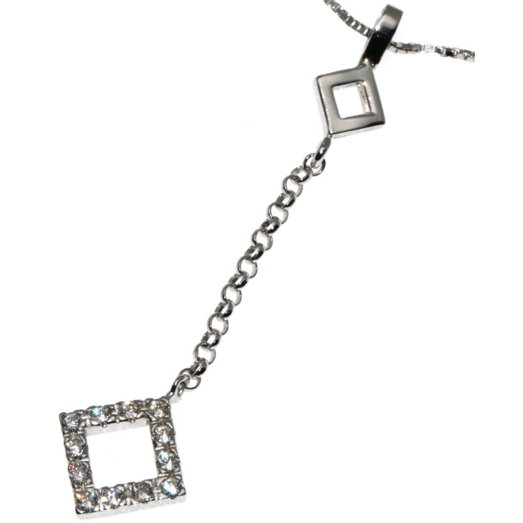 RMB|all 925 silver choker necklace with long zircon rhomboid pendant for women