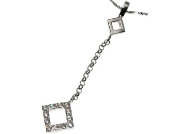 RMB|girocollo tutto argento 925 collana con ciondolo lungo zirconi rombi rombetti donna