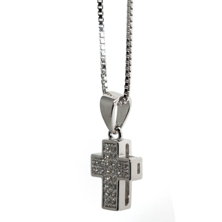 RMB|Small cross necklace all 925 silver with white zircons