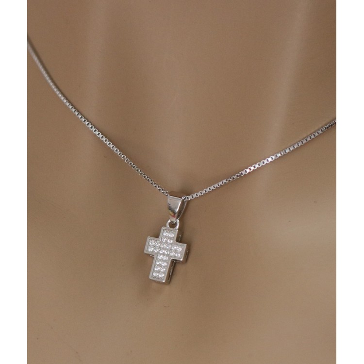 RMB|Small cross necklace all 925 silver with white zircons