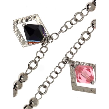 RMB|bracciale argento 925 rombi satinati con swarowski rosa o nero AB  18 cm