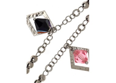 RMB|925 silver bracelet with satin rhombuses with pink or black Swarowski AB 18 cm