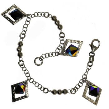 RMB|925 silver bracelet with satin rhombuses with pink or black Swarowski AB 18 cm