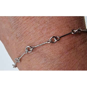 RMB|bracciale argento 925 barrette lisce e diamantate per uomo e donna rodiato rodio