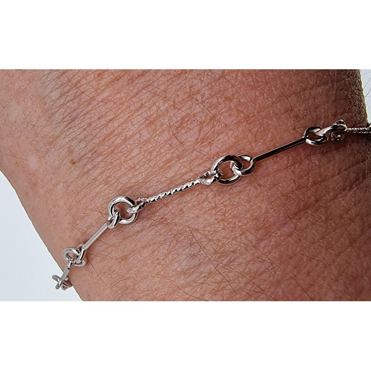 RMB|925 silver bracelet with smooth and diamond bars for men and women rhodium plated