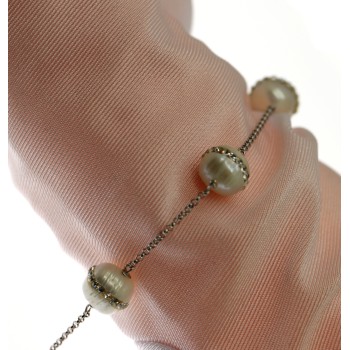 RMB|bracciale argento 925 rolo' con perle coltivate e zirconi bianchi