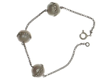 RMB|bracciale argento 925 rolo' con perle coltivate e zirconi bianchi