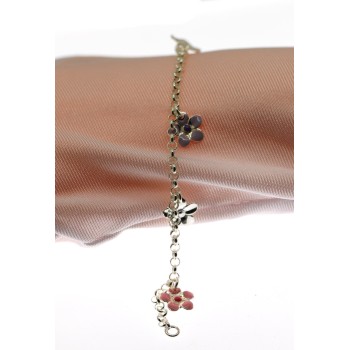 RMB|Spring 925 silver bracelet with 5 enamelled flower pendants on rolo chain