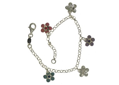 RMB|Bracciale argento 925 Primavera 5 ciondoli fiori smaltati catena rolo'