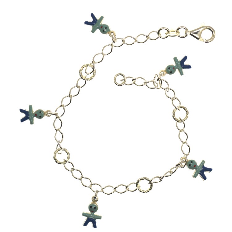 RMB|Bracciale argento 925 Bambino baby rolo' ritorta con  5 ciondoli  smaltati azzurro