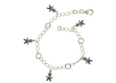 RMB|925 silver bracelet Bambino baby rolo' twisted with 5 light blue enamelled pendants