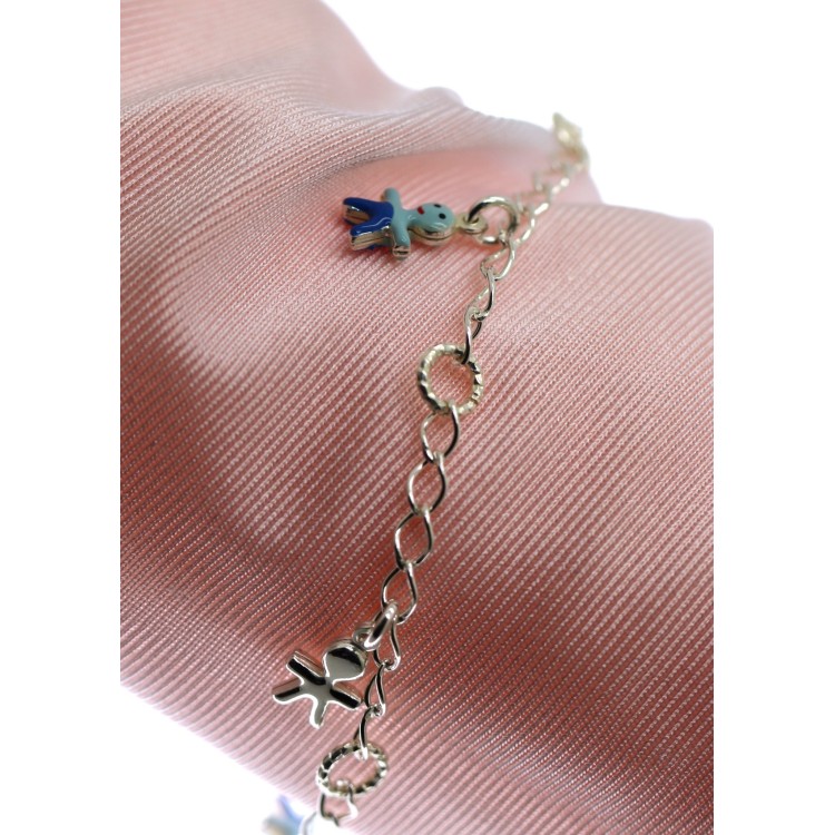 RMB|925 silver bracelet Bambino baby rolo' twisted with 5 charms - 3 light blue enamelled