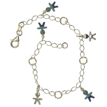 RMB|925 silver bracelet Bambino baby rolo' twisted with 5 charms - 3 light blue enamelled