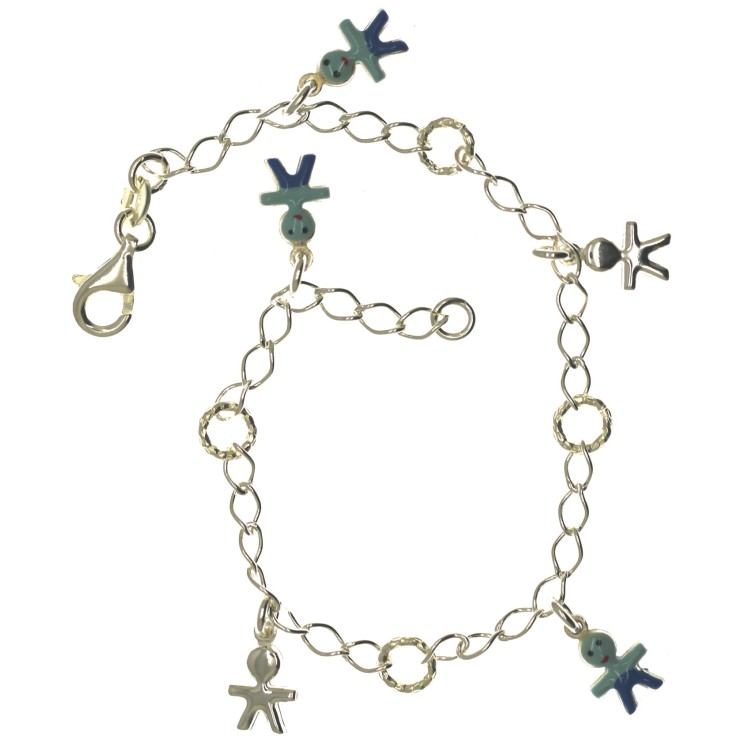 RMB|Bracciale argento 925 Bambino baby rolo' ritorta con  5 ciondoli  - 3 smaltati azzurro