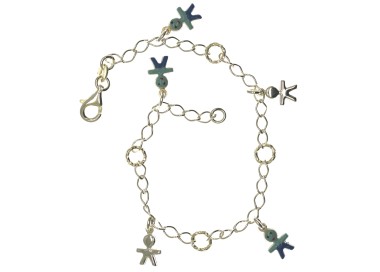 RMB|925 silver bracelet Bambino baby rolo' twisted with 5 charms - 3 light blue enamelled
