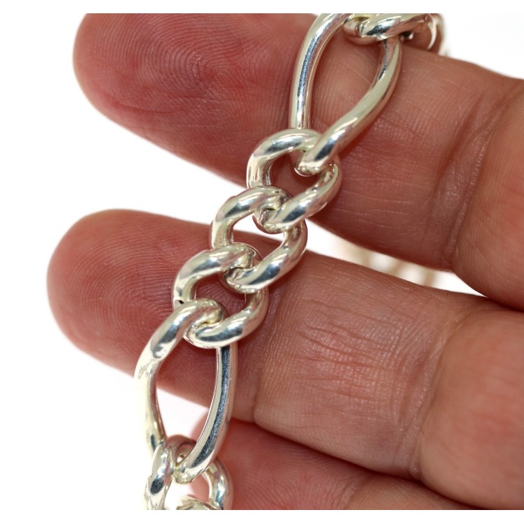 RMB|925 silver Figaro grumettone bracelet empty woman wrist 17 cm
