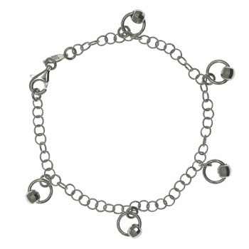 RMB|Bracciale argento 925 cerchietti rolo' ritorti e ciondoli con barilotti diamantati