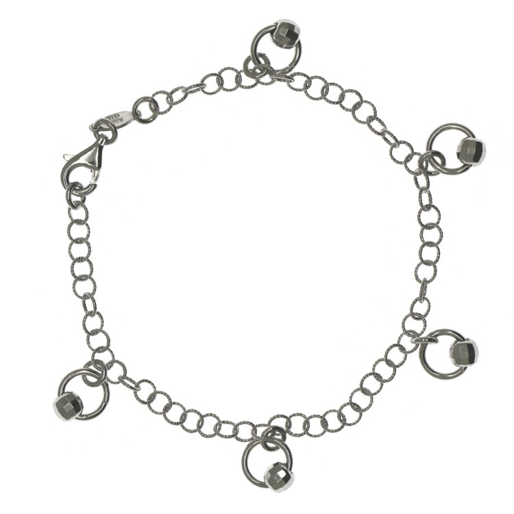RMB|925 silver bracelet with twisted rolo circles and pendants with diamond barrels