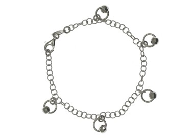 RMB|Bracciale argento 925 cerchietti rolo' ritorti e ciondoli con barilotti diamantati