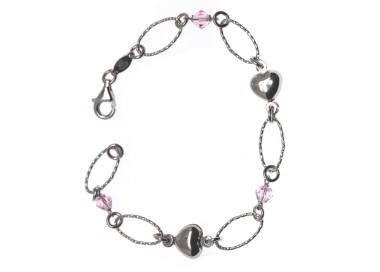 RMB|925 silver bracelet with diamond-cut Light Rose Crystals and domed hearts