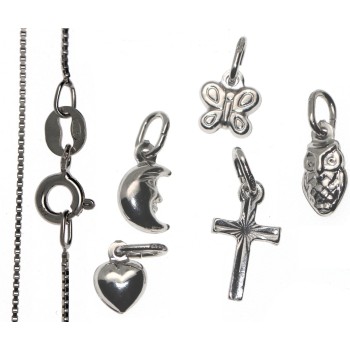 RMB|ciondolo con collana tutto argento 925 gufo mezza luna farfalla cuore croce bambini maschio femmina