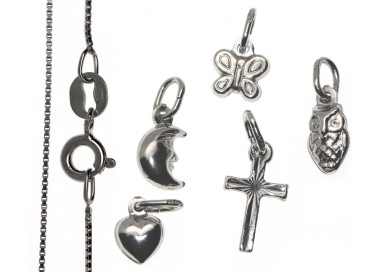 RMB|ciondolo con collana tutto argento 925 gufo mezza luna farfalla cuore croce bambini maschio femmina