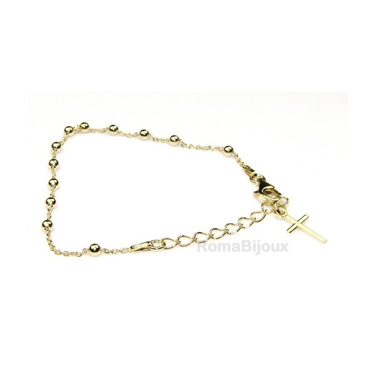 RMB|Rosary bracelet man or woman in 925 sterling silver cross smooth rod yellow gold or white 16-20 cm
