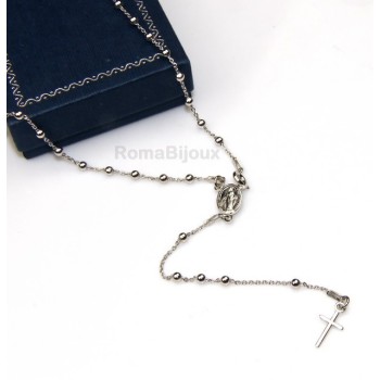 RMB|Rosary necklace man or woman in Silver 925 - lenght 48 cm cross smooth color White Gold