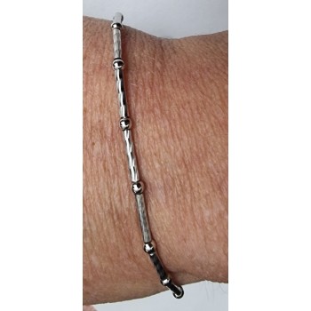 RMB|Bracciale Argento 925 Bamboo semirigido barrette diamatate e palline