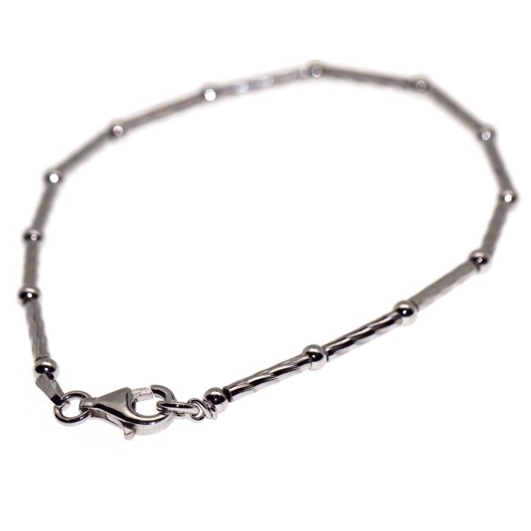 RMB|925 Silver Semi-rigid Bamboo Bracelet with diamond bars and balls