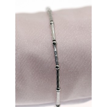 RMB|Bracciale Argento 925 Bamboo semirigido barrette diamatate e palline 18cm