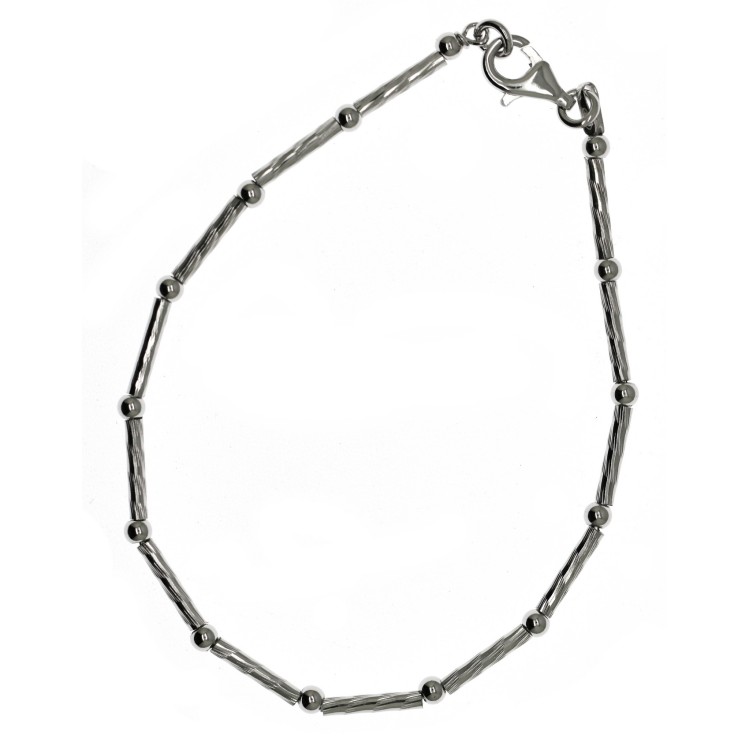 RMB|925 Silver Semi-rigid Bamboo Bracelet with diamond bars and balls