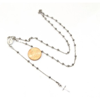 RMB|Rosary necklace man or woman in Silver 925 - lenght 48 cm cross smooth color White Gold