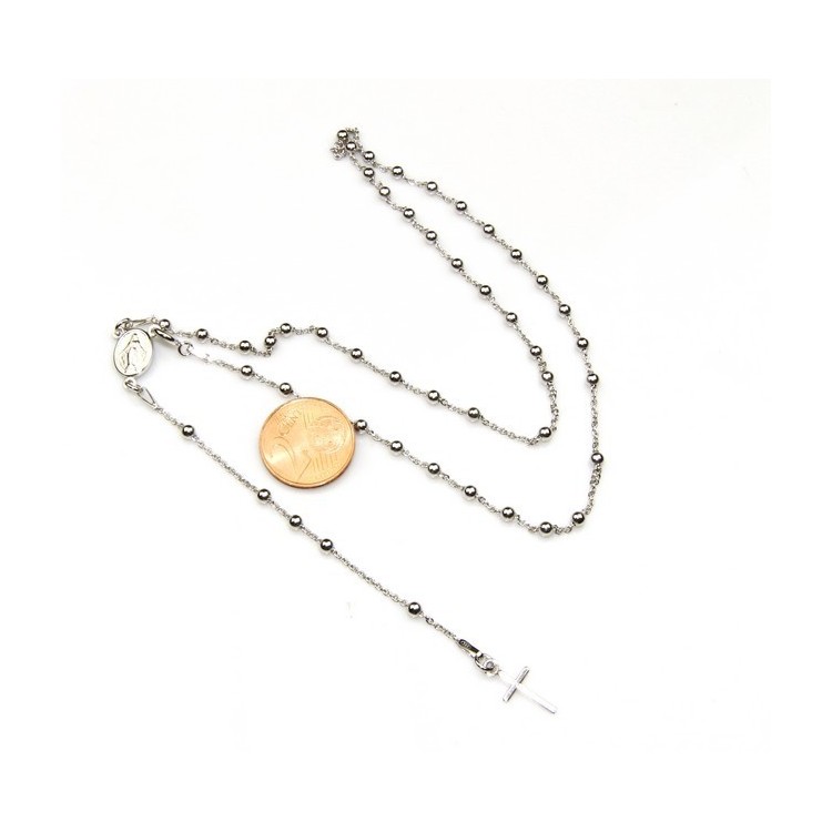 RMB|Rosary necklace man or woman in Silver 925 - lenght 48 cm cross smooth color White Gold
