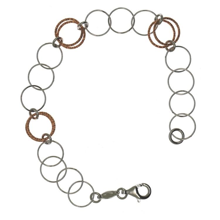 RMB|bracciale argento 925 cerchi anelli diamantati placcati oro rosa per donna