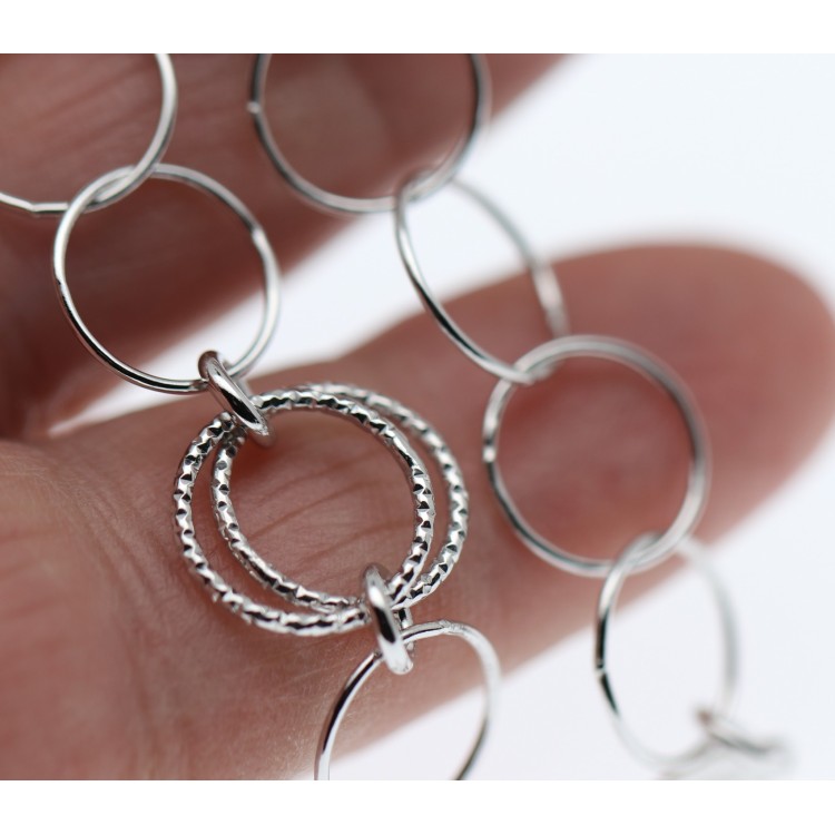 RMB|925 silver bracelet with smooth circles and diamond circles 19cm