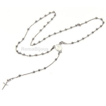 RMB|Collana rosario uomo o donna in Argento 925 48 cm croce liscia colore Oro bian