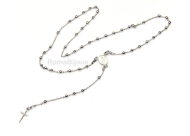 RMB|Rosary necklace man or woman in Silver 925 - lenght 48 cm cross smooth color White Gold