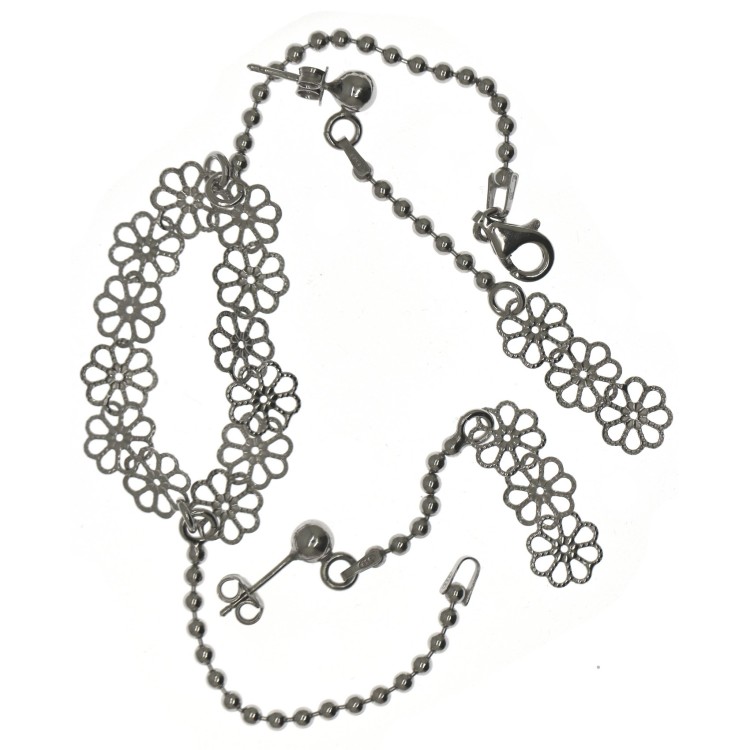 RMB|parure Argento 925 filigrana Fiori Collana Orecchini e Bracciale palline - RomaBijoux
